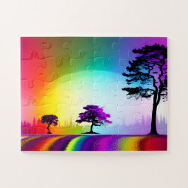 Quebra-cabeça Rainbow Road Through Silhouette Trees with Purple