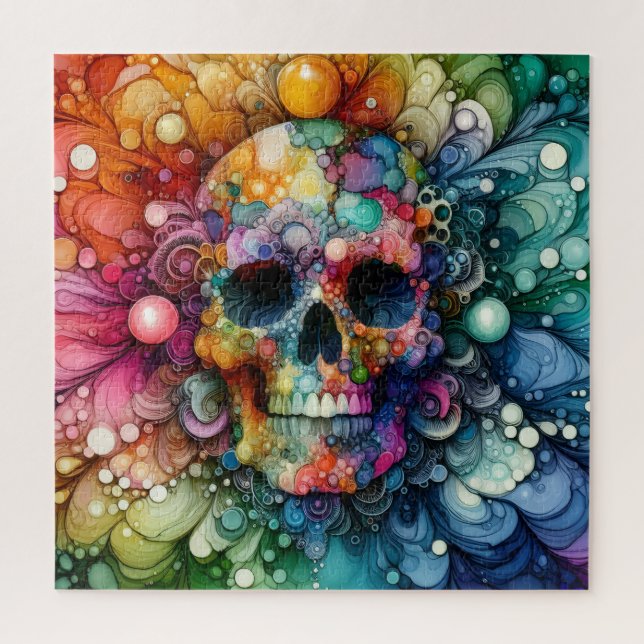 Quebra-cabeça Rainbow Skull Alcohol Ink (Vertical)