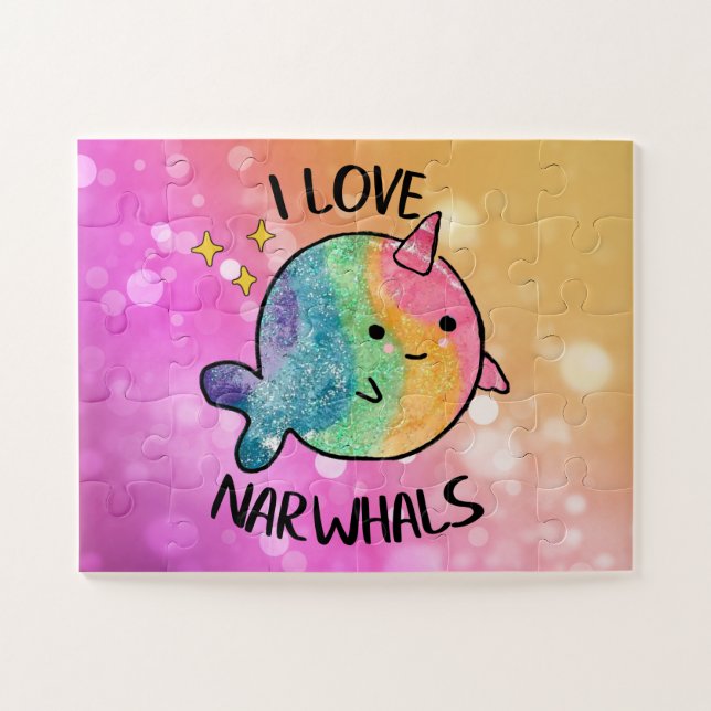 Quebra-cabeça Rainbow Sparkle I Love Narwhals (Horizontal)
