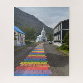 Quebra-cabeça Rainbow Street em Seydisfjordur, Islândia