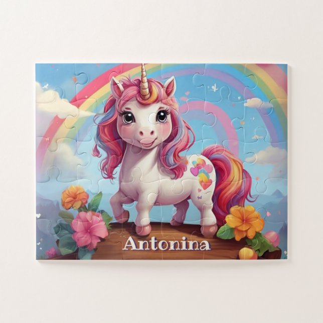Quebra-cabeça Rainbow Unicorn Maravilha Personalizada (Horizontal)