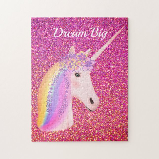 Quebra-cabeça Rainbow Unicorn Pink Dourado Glitter Sparkle (Vertical)