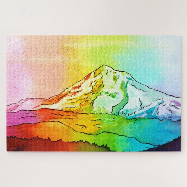 Quebra-cabeça Rainbow Watercolor Monte Hood (Horizontal)