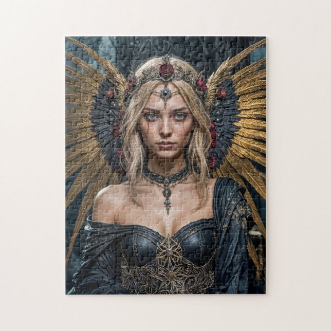 Quebra-cabeça Rainha Anjo Negro de Asa Dourada (Vertical)