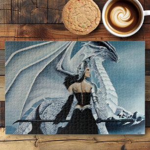 Quebra-cabeça Rainha Dragão Gótica de Inverno Branca Elegante Fa