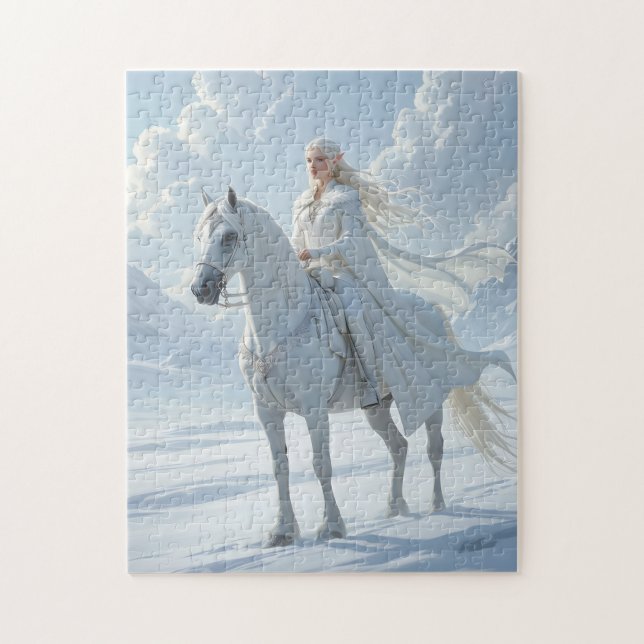 Quebra-cabeça Rainha Elfa em Cavalo Branco Majestoso (Vertical)