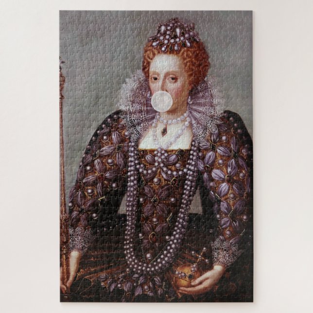 Quebra-cabeça Rainha Elizabeth I soprando chiclete branco (Vertical)