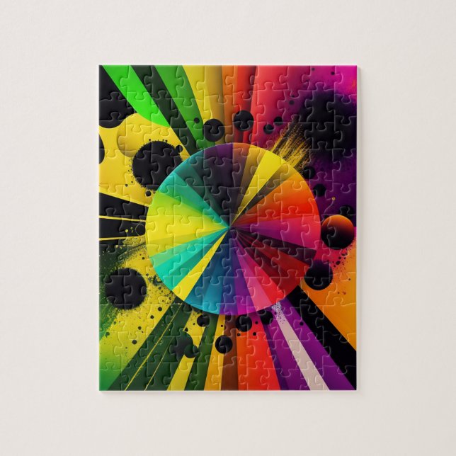 Quebra-cabeça Raios Coloridos Modernos 3D Geométrico Abstrato (Vertical)