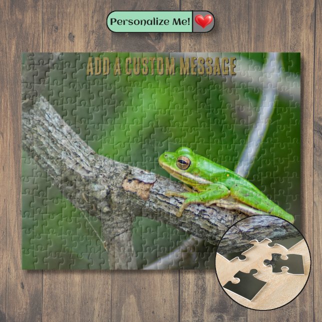 Quebra-cabeça Ramo de Rã-verde-arborícola (Green Tree Frog Branch Jigsaw Puzzle)