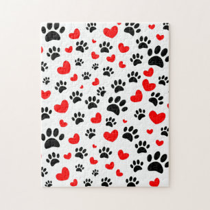 Quebra-cabeça Random Dog Paw Prints And Red Hearts