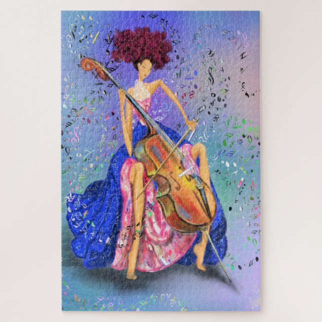 Quebra-cabeça Rapariga com Cello - Melodia Fantástica - Arte Des (Vertical)