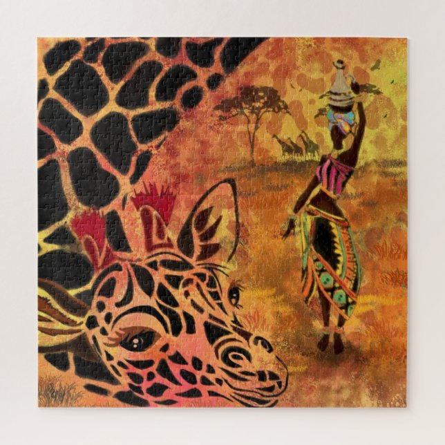 Quebra-cabeça Rapariga e Girafa Africanas - Amigos - Desenho de  (Vertical)