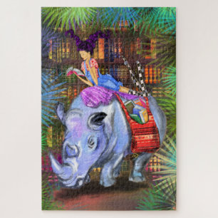 Quebra-cabeça Rapariga e Rhino - Biblioteca na Selva - Fantasia