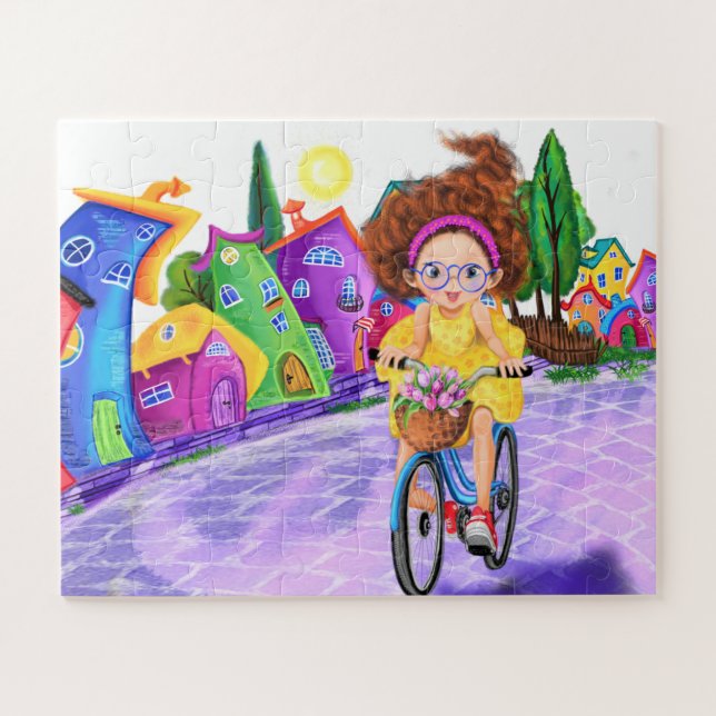 Quebra-cabeça Rapariga numa bicicleta com pintura de Quebra-cabe (Horizontal)