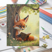 Raposa fofa lendo um livro, crianças 
