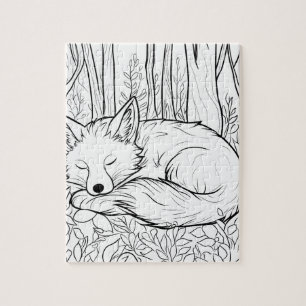 Quebra-cabeça Raposa na Floresta Desenho para Colorir Fofa