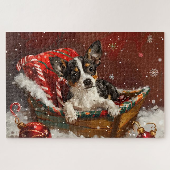 Quebra-cabeça Rat Terrier Cog Natal Festivo (Horizontal)