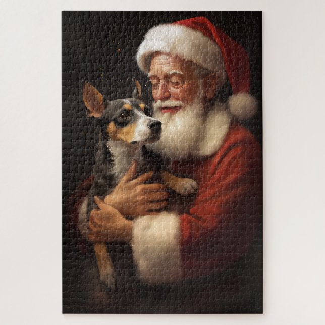 Quebra-cabeça Rat Terrier com Papai Noel Natal Festivo (Vertical)