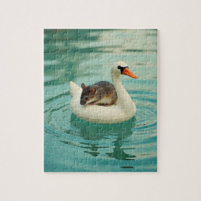 Quebra-cabeça Rato Adorável em uma Boia de Piscina de Cisne (Vertical)