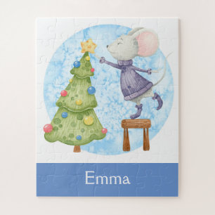 Quebra-cabeça Rato de Chrismas Bonito Decorando Crianças de Nome