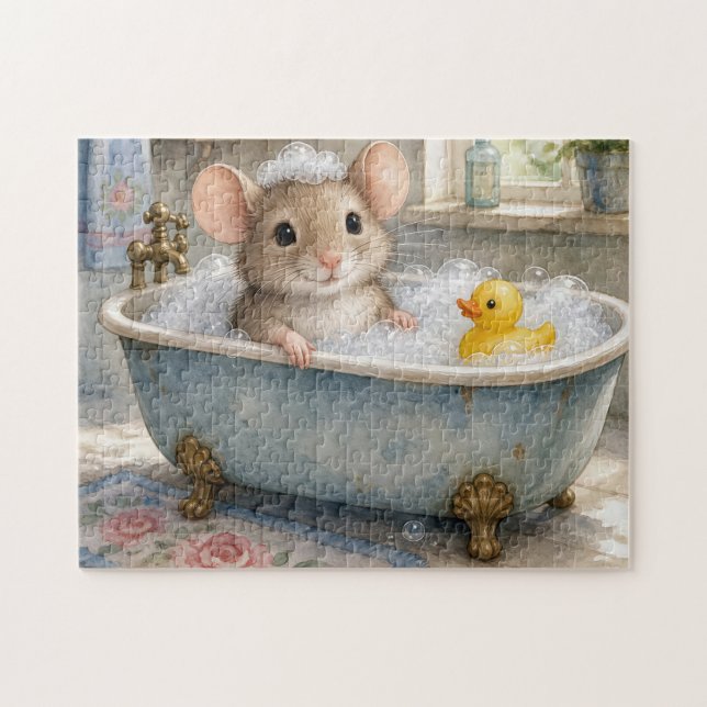 Quebra-cabeça Rato no Banho de Espuma com Pato Amarelo (Horizontal)