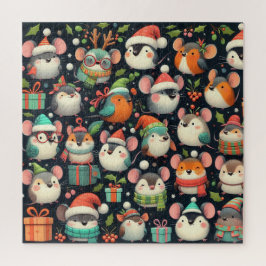Quebra-cabeça Ratos coloridos fofos de Natal, presentes e Papa-f