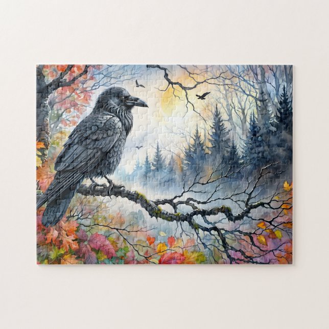 Quebra-cabeça Raven Autumn Watercolor Art (Horizontal)