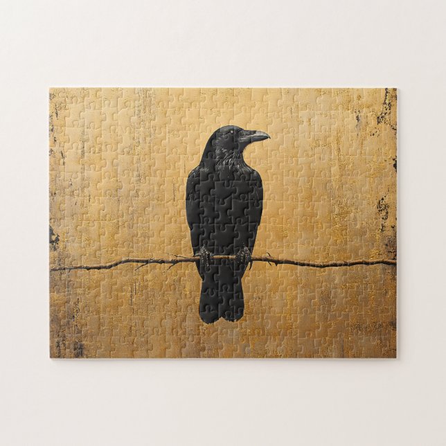 Quebra-cabeça Raven em um fundo Dourado de ramificação (Horizontal)
