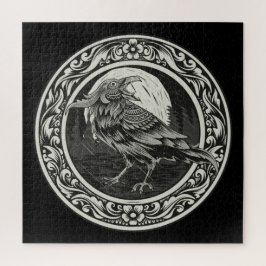 Quebra-cabeça Raven Medallion Carving Art Bird Nature
