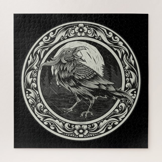 Quebra-cabeça Raven Medallion Carving Art Bird Nature (Vertical)
