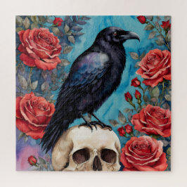Quebra-cabeça Raven Sobre O Fundo Do Teto De Rosas vermelhas Crâ