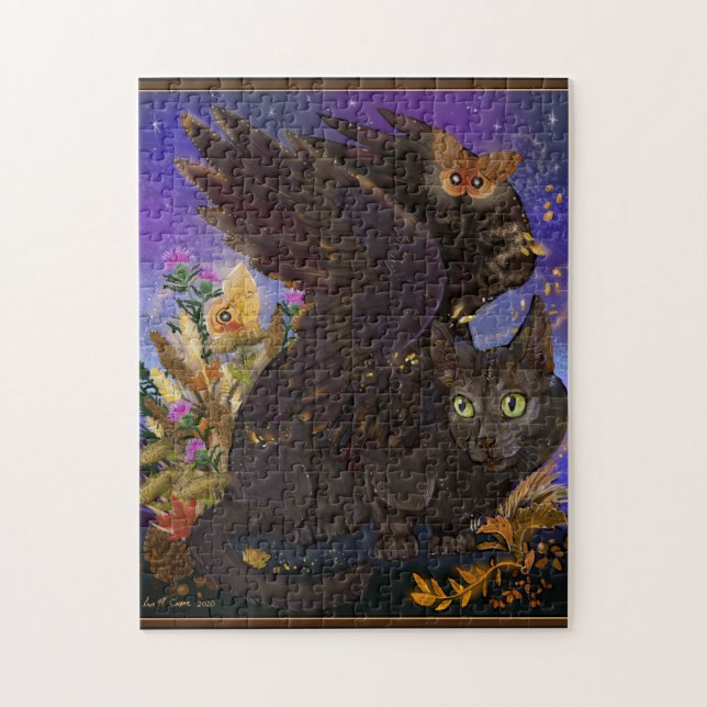 Quebra-cabeça Raven Winged Autumn Magic Cat (Vertical)