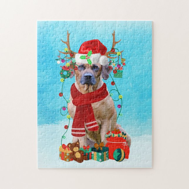 Quebra-cabeça Rdgeback da Rodésia na neve com presentes de Natal (Vertical)