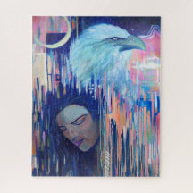 Realismo abstrato: pintura de águia e mulher em re