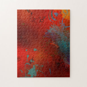 Quebra-cabeça Red, Aqua e Dourada Grunge Abstrato Art