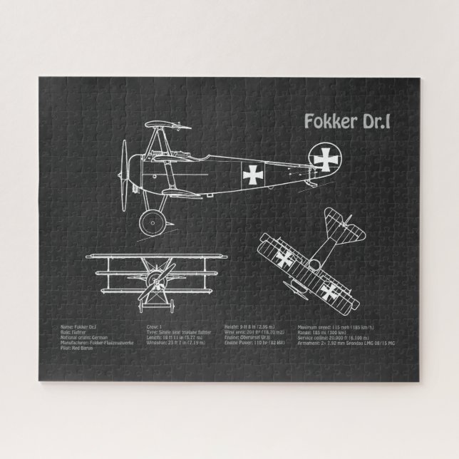 Quebra-cabeça Red Baron Fokker Dr. 1 - PD de Blueprint de avião (Horizontal)