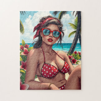 Quebra-cabeça Red Bikini, óculos de sol e mulher Bandana