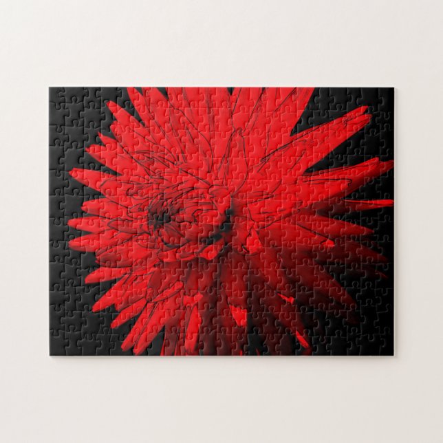 Quebra-cabeça Red Hot Dahlia Flower Abstrato Art (Horizontal)
