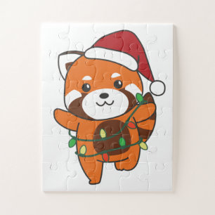 Quebra-cabeça Red Panda Natal Animais de inverno Panteras Vermel