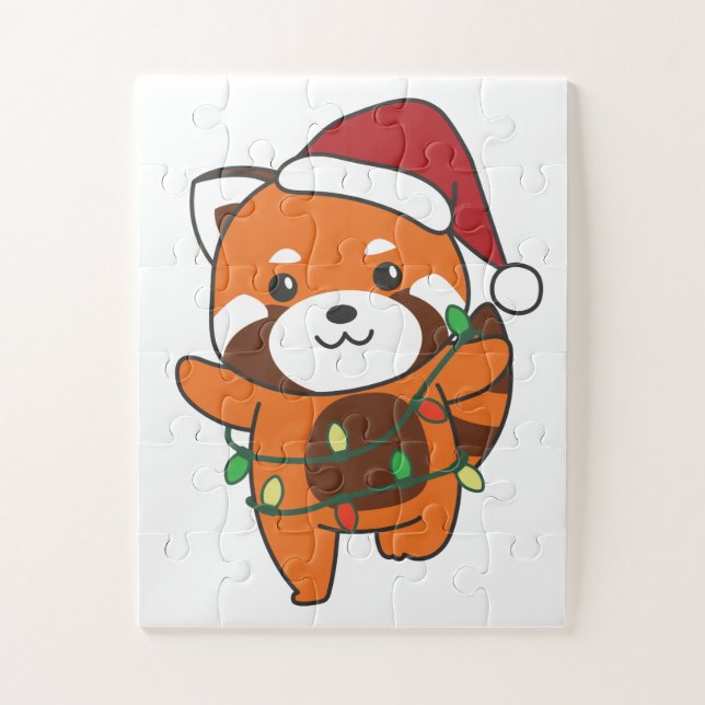 Quebra-cabeça Red Panda Natal Animais de inverno Panteras Vermel (Vertical)