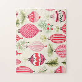 Quebra-cabeça Red Pink Retro Ornaments Christmas