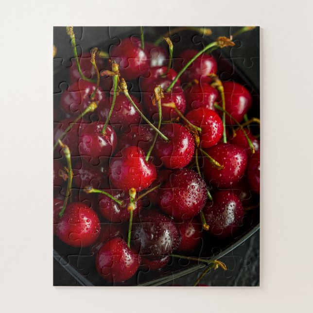 Quebra-cabeça Red Ripe Sweet Cherries Fruta de Comida (Vertical)