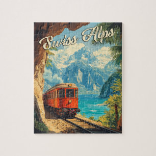 Quebra-cabeça Red Steam Locomotive Souvenir: Vintage Alpes Suíço