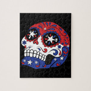 Quebra-cabeça Red White Blue American Flag Patriotic Sugar Skull