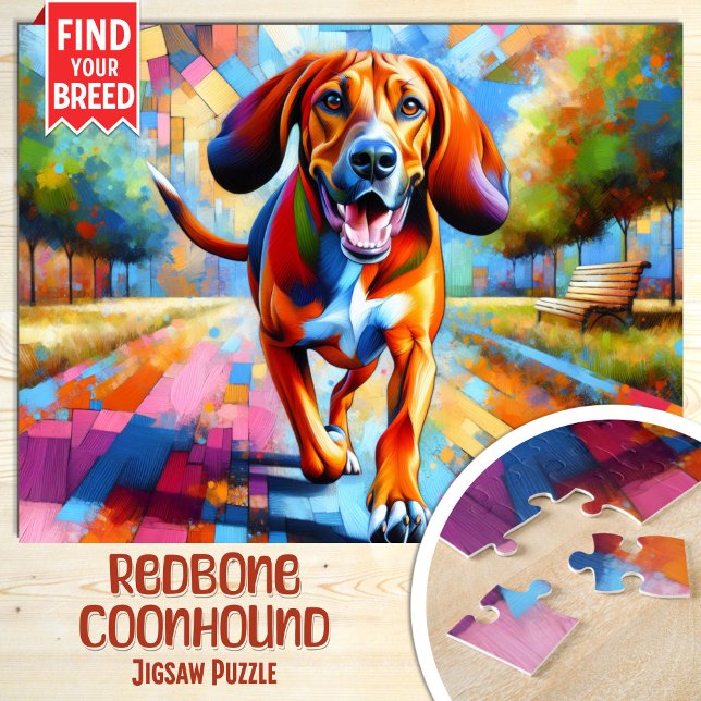 Quebra-cabeça Redbone Coonhound Dog Portraje Acrílico Art Impres (Criador carregado)