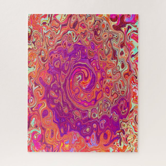 Quebra-cabeça Redemoinho de Mármore Coral e Roxo Abstrato Retro (Vertical)