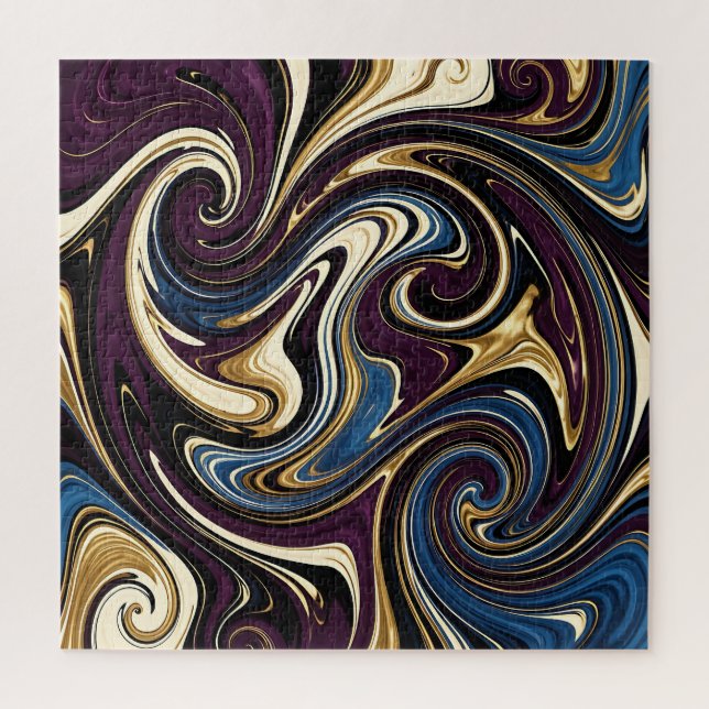 Quebra-cabeça Redemoinho de Mármore Roxo Dourado Azul Abstrato (Vertical)