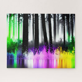 Quebra-cabeça Reflexão da Floresta Amarela Púrpura Neon Verde Ro