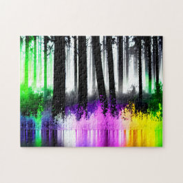 Quebra-cabeça Reflexão de Pastel da Floresta de Silhueta Negra