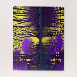 Quebra-cabeça Reflexão Florestal Roxa e Amarela sobre Água